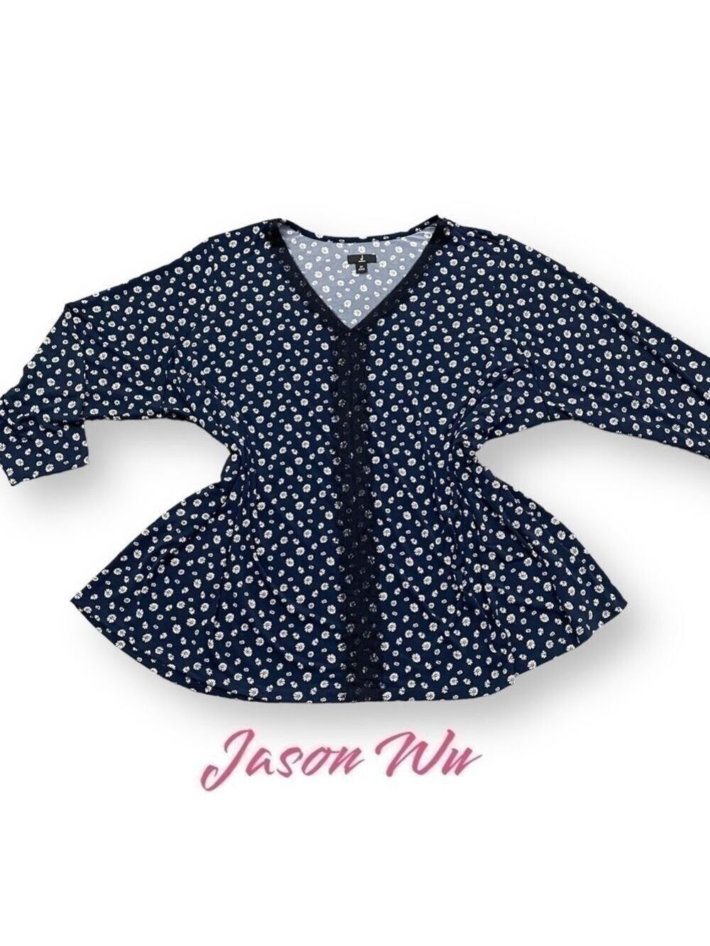 Jason Wu Plus Curve Women’s Floral Lace Navy Blouse - 5X